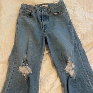 Ripped Levis Straight Ribcage High Rise Jeans